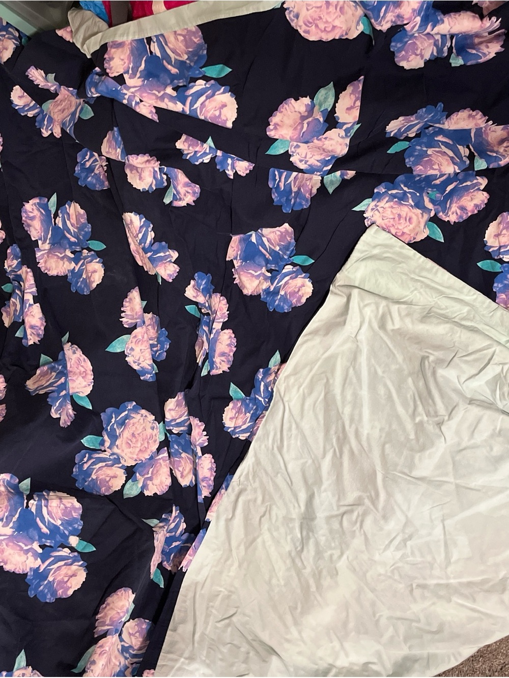Pink Victoria’s Secret Queen Duvet Navy Floral with Pink & Blue Roses